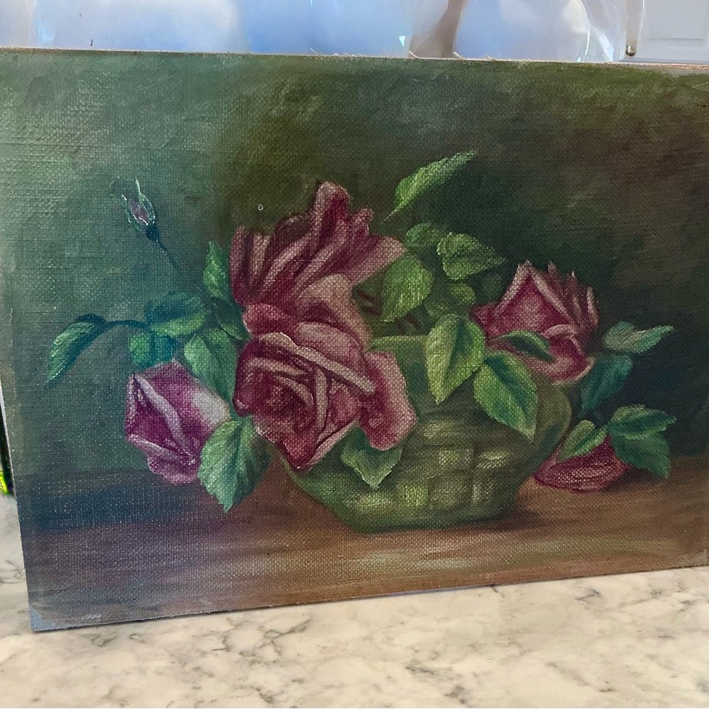 Vintage French  oil Rose painting